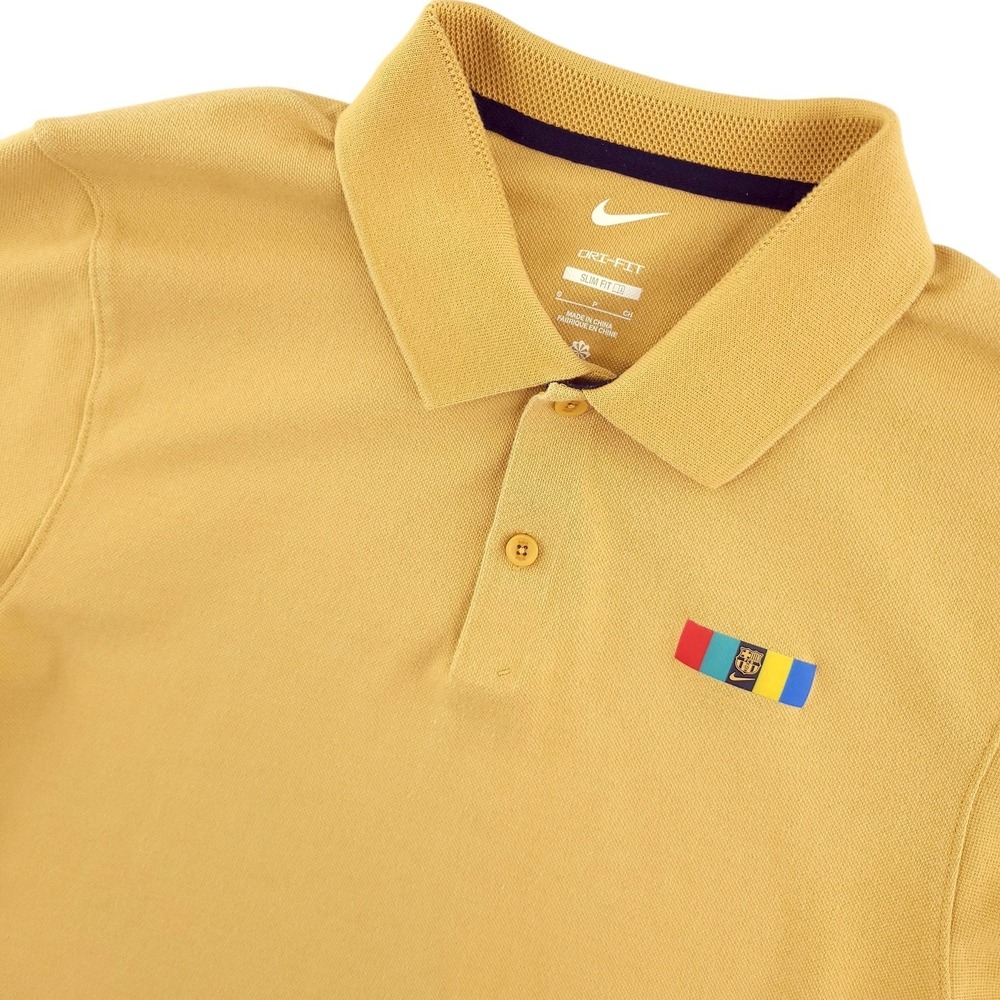 Nike Dri Fit Polo Crest Logo FC Barcelona Shirt Mens Small Gold Soccer